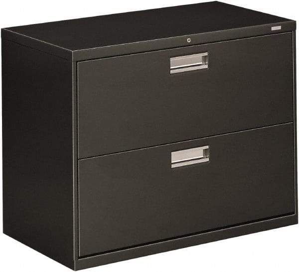 Hon - 36" Wide x 28-3/8" High x 19-1/4" Deep, 2 Drawer Lateral File - Steel, Charcoal - Eagle Tool & Supply