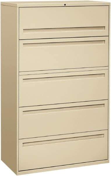 Hon - 42" Wide x 67" High x 19-1/4" Deep, 5 Drawer Roll-Out, Roll-Out Posting - Steel, Putty - Eagle Tool & Supply