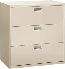 Hon - 42" Wide x 40-7/8" High x 19-1/4" Deep, 3 Drawer Lateral File - Steel, Light Gray - Eagle Tool & Supply