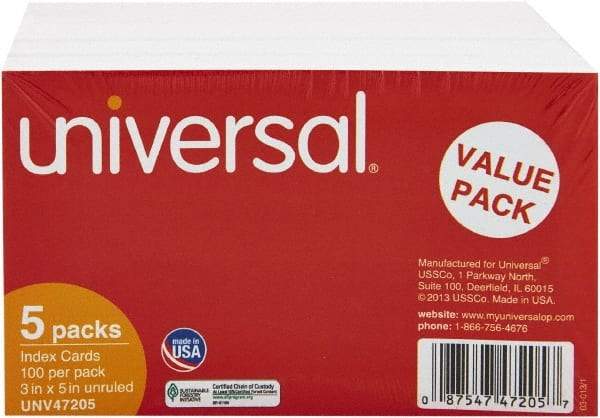 UNIVERSAL - 500 Index Cards - 3 x 5" - Eagle Tool & Supply