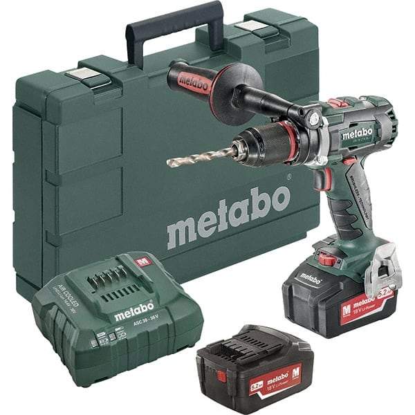 Metabo - 18 Volt 1/2" Chuck Pistol Grip Handle Cordless Drill - 0-500 & 0-1850 RPM, Keyless Chuck, Reversible, 2 Lithium-Ion Batteries Included - Eagle Tool & Supply