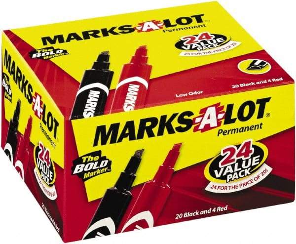 Marks-A-Lot - Red & Black Permanent Marker - Chisel Tip, AP Nontoxic Ink - Eagle Tool & Supply