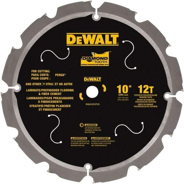 DeWALT - 10" Diam, 15.88mm Arbor Hole Diam, 12 Tooth Wet & Dry Cut Saw Blade - Steel, Smooth Action, Standard Round Arbor - Eagle Tool & Supply