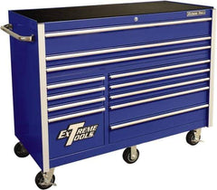 EXTREME TOOLS - 12 Drawer Steel/Aluminum Tool Roller Cabinet - 55" Wide x 46" High x 25" Deep, Ball Bearing Drawer Slides, Blue - Eagle Tool & Supply