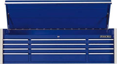 EXTREME TOOLS - 12 Drawer Top Tool Chest - 72" Wide x 25" Deep x 22-1/4" High, Steel, Blue - Eagle Tool & Supply