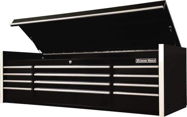 EXTREME TOOLS - 8 Drawer Top Tool Chest - 72" Wide x 25" Deep x 22-1/4" High, Steel, Black - Eagle Tool & Supply
