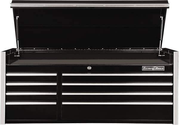 EXTREME TOOLS - 10 Drawer Top Tool Chest - 54-5/8" Wide x 25" Deep x 22-1/4" High, Steel, Black - Eagle Tool & Supply