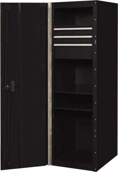 EXTREME TOOLS - 3 Drawer Side Tool Locker - 19" Wide x 61" Deep x 25" High, Steel/Aluminum, Black - Eagle Tool & Supply