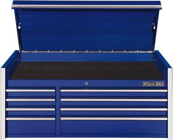 EXTREME TOOLS - 8 Drawer Top Tool Chest - 54-5/8" Wide x 25" Deep x 22-1/4" High, Steel, Blue - Eagle Tool & Supply