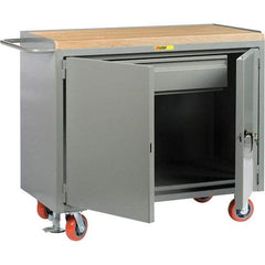 Little Giant - 3,600 Lb Capacity, 1 Drawer, 2 Door Mobile Service Bench - 41" Wide x 24" Deep x 43" High, Steel, Gray - Eagle Tool & Supply
