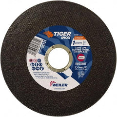 Weiler - 5" 60 Grit Aluminum Oxide Cutoff Wheel - 0.0393" Thick, 7/8" Arbor, 12,200 Max RPM, Use with Angle Grinders - Eagle Tool & Supply