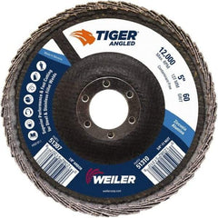 Weiler - 60 Grit, 5" Disc Diam, 7/8" Center Hole, Type 27 Zirconia Alumina Flap Disc - 12,000 Max RPM, Phenolic Backing, Quick Change Type S Attaching System, Coated - Eagle Tool & Supply