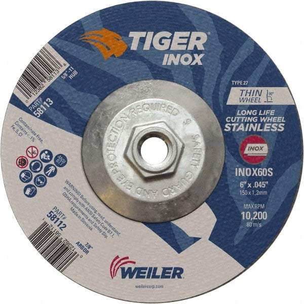 Weiler - 60 Grit, 6" Wheel Diam, Type 27 Depressed Center Wheel - Medium Grade, Aluminum Oxide, S Hardness, 10,200 Max RPM - Eagle Tool & Supply