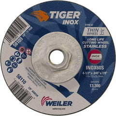 Weiler - 60 Grit, 4-1/2" Wheel Diam, Type 27 Depressed Center Wheel - Medium Grade, Aluminum Oxide, S Hardness, 13,300 Max RPM - Eagle Tool & Supply