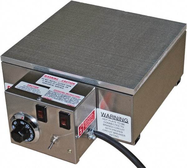 Valad Electric Heating - 18" Long x 12 Wide x 6" High, 220 Volt Hot Plate - 100 to 550°F, 1 Burner, Aluminum Plate, 1900 Watt, 8.7 Amps, 304 Stainless Steel Base - Eagle Tool & Supply