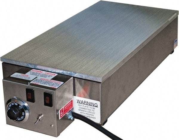 Valad Electric Heating - 24" Long x 14 Wide x 6" High, 110/120 Volt Hot Plate - 100 to 550°F, 1 Burner, Aluminum Plate, 1500 Watt, 13.6 Amps, 304 Stainless Steel Base - Eagle Tool & Supply