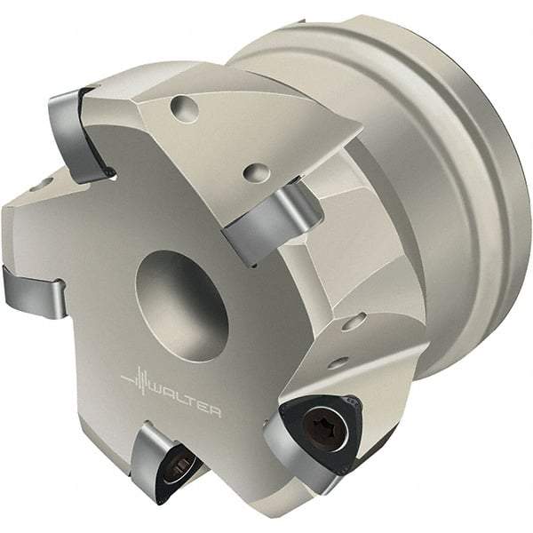 Walter - 80mm Cut Diam, 27mm Arbor Hole, 2mm Max Depth of Cut, Indexable Chamfer & Angle Face Mill - 6 Inserts, P23696 Insert, Right Hand Cut, 6 Flutes, Through Coolant, Series Xtra-tec - Eagle Tool & Supply