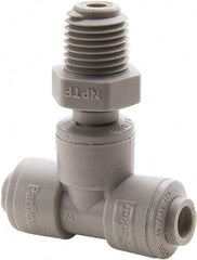 Parker - 3/8" Outside Diam, 1/8 NPTF, Acetal Push-to-Connect Tube Male Swivel Branch Tee - 300 Max psi, Gray - Eagle Tool & Supply