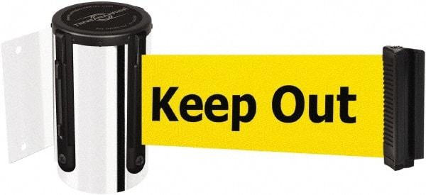 Tensator - 4" High x 2" Long x 3" Wide Barricade Tape Dispenser - Steel, Polished Chrome Finish, Chrome, Use with Tensabarrier - Eagle Tool & Supply