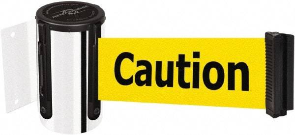 Tensator - 4" High x 2" Long x 3" Wide Barricade Tape Dispenser - Steel, Polished Chrome Finish, Chrome, Use with Tensabarrier - Eagle Tool & Supply