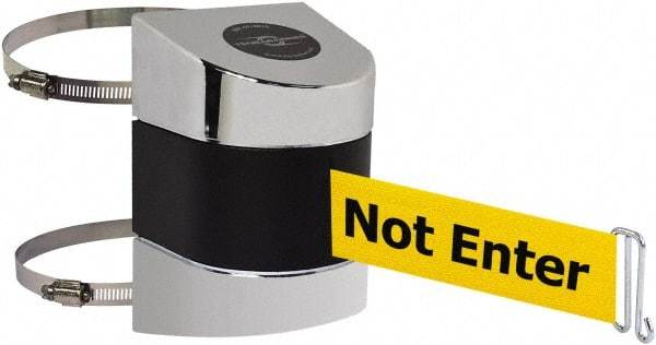 Tensator - 5" High x 3" Long x 3" Wide Barricade Tape Dispenser - Steel, Black Powdercoat Finish, Chrome, Use with Tensabarrier - Eagle Tool & Supply