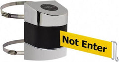 Tensator - 5" High x 3" Long x 3" Wide Barricade Tape Dispenser - Steel, Black Powdercoat Finish, Chrome, Use with Tensabarrier - Eagle Tool & Supply