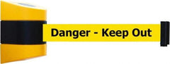 Tensator - 5" High x 3" Long x 3" Wide Barricade Tape Dispenser - Steel, Black Powdercoat Finish, Black/Yellow, Use with Tensabarrier - Eagle Tool & Supply