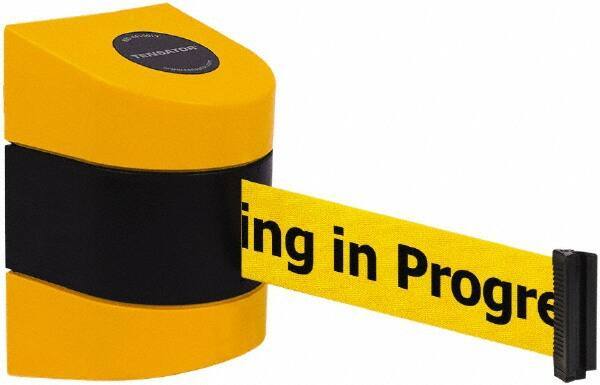 Tensator - 5" High x 3" Long x 3" Wide Barricade Tape Dispenser - Steel, Black Powdercoat Finish, Black/Yellow, Use with Tensabarrier - Eagle Tool & Supply