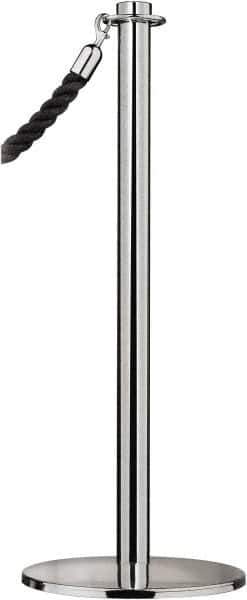 Tensator - 34" High, 2" Pole Diam, Barrier Post Base - 14" Base Diam, Round Stainless Steel Base, Satin Chrome (Color) Steel Post, For Outdoor Use - Eagle Tool & Supply