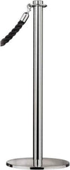Tensator - 34" High, 2" Pole Diam, Barrier Post Base - 14" Base Diam, Round Stainless Steel Base, Satin Chrome (Color) Steel Post, For Outdoor Use - Eagle Tool & Supply