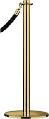 Tensator - 34" High, 2" Pole Diam, Barrier Post Base - 14" Base Diam, Round Stainless Steel Base, Polished Brass (Color) Steel Post, For Outdoor Use - Eagle Tool & Supply