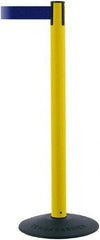 Tensator - 38" High, 2-1/2" Pole Diam, Barricade Tape Dispenser - 14" Base Diam, Round Stainless Steel Base, Black Polymer Post, 7-1/2' x 1-7/8" Tape, Single Line Tape, For Outdoor Use - Eagle Tool & Supply