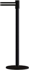 Tensator - 38" High, 2" Pole Diam, Barricade Tape Dispenser - 14" Base Diam, Round Plastic Base, Black Steel Post, 7-1/2' x 1-7/8" Tape, Single Line Tape, For Outdoor Use - Eagle Tool & Supply