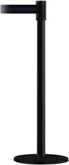 Tensator - 38" High, 2" Pole Diam, Barricade Tape Dispenser - 14" Base Diam, Round Plastic Base, Black Steel Post, 7-1/2' x 1-7/8" Tape, Single Line Tape, For Outdoor Use - Eagle Tool & Supply