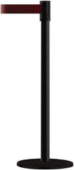 Tensator - 38" High, 2" Pole Diam, Barricade Tape Dispenser - 14" Base Diam, Round Plastic Base, Black Steel Post, 7-1/2' x 1-7/8" Tape, Single Line Tape, For Outdoor Use - Eagle Tool & Supply