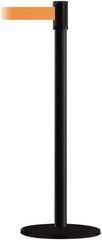 Tensator - 38" High, 2" Pole Diam, Barricade Tape Dispenser - 14" Base Diam, Round Plastic Base, Black Steel Post, 7-1/2' x 1-7/8" Tape, Single Line Tape, For Outdoor Use - Eagle Tool & Supply