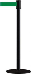 Tensator - 38" High, 2" Pole Diam, Barricade Tape Dispenser - 14" Base Diam, Round Plastic Base, Black Steel Post, 7-1/2' x 1-7/8" Tape, Single Line Tape, For Outdoor Use - Eagle Tool & Supply