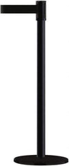 Tensator - 38" High, 2" Pole Diam, Barricade Tape Dispenser - 14" Base Diam, Round Plastic Base, Black Steel Post, 13' x 1-7/8" Tape, Single Line Tape, For Outdoor Use - Eagle Tool & Supply