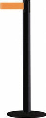 Tensator - 38" High, 2-1/2" Pole Diam, Barricade Tape Dispenser - 14" Base Diam, Round Stainless Steel Base, Black Steel Post, 13' x 1-7/8" Tape, Single Line Tape, For Outdoor Use - Eagle Tool & Supply