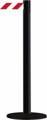 Tensator - 38" High, 2-1/2" Pole Diam, Barricade Tape Dispenser - 14" Base Diam, Round Stainless Steel Base, Black Steel Post, 13' x 1-7/8" Tape, Single Line Tape, For Outdoor Use - Eagle Tool & Supply