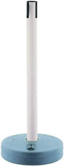 Tensator - 38" High, 2-1/2" Pole Diam, Barricade Tape Dispenser - 14" Base Diam, Round Plastic Base, Yellow Polymer Post, 7-1/2' x 1-7/8" Tape, Single Line Tape, For Outdoor Use - Eagle Tool & Supply