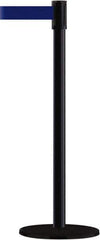 Tensator - 38" High, 2" Pole Diam, Barricade Tape Dispenser - 14" Base Diam, Round Plastic Base, Black Steel Post, 7-1/2' x 1-7/8" Tape, Single Line Tape, For Outdoor Use - Eagle Tool & Supply