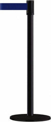 Tensator - 38" High, 2" Pole Diam, Barricade Tape Dispenser - 14" Base Diam, Round Plastic Base, Black Steel Post, 13' x 1-7/8" Tape, Single Line Tape, For Outdoor Use - Eagle Tool & Supply