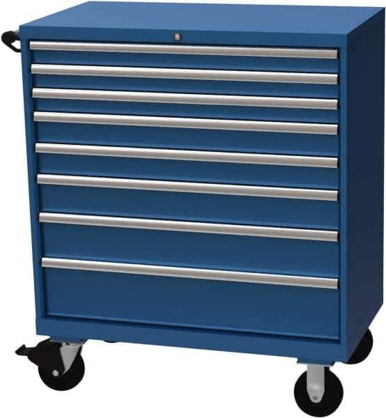 LISTA - 8 Drawer 440 Lb Capacity Steel Tool Roller Cabinet - 40-1/4" Wide x 47-3/8" High x 22-1/2" Deep, Roller Bearing Drawer Slides, Blue - Eagle Tool & Supply