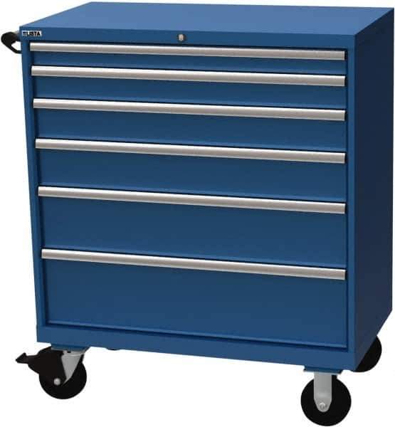 LISTA - 6 Drawer 440 Lb Capacity Steel Tool Roller Cabinet - 40-1/4" Wide x 47-3/8" High x 22-1/2" Deep, Roller Bearing Drawer Slides, Blue - Eagle Tool & Supply