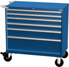 LISTA - 6 Drawer 440 Lb Capacity Steel Tool Roller Cabinet - 40-1/4" Wide x 41-1/2" High x 22-1/2" Deep, Roller Bearing Drawer Slides, Blue - Eagle Tool & Supply