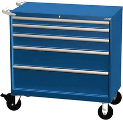 LISTA - 5 Drawer 440 Lb Capacity Steel Tool Roller Cabinet - 40-1/4" Wide x 41-1/2" High x 22-1/2" Deep, Roller Bearing Drawer Slides, Blue - Eagle Tool & Supply