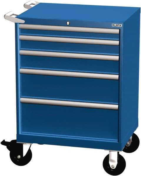 LISTA - 5 Drawer 165 Lb Capacity Steel Tool Roller Cabinet - 28-1/4" Wide x 41-1/2" High x 22-1/2" Deep, Roller Bearing Drawer Slides, Blue - Eagle Tool & Supply