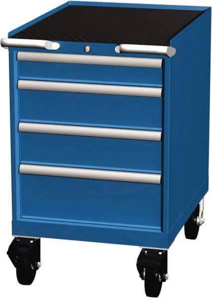 LISTA - 4 Drawer 165 Lb Capacity Steel Tool Roller Cabinet - 22-3/16" Wide x 35-1/2" High x 28-1/2" Deep, Roller Bearing Drawer Slides, Blue - Eagle Tool & Supply