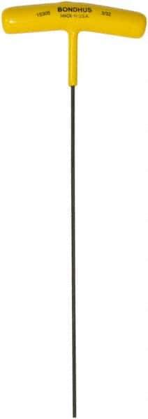 Bondhus - 3/32" Hex, T-Handle Cushion Grip, Hex Key - 9" OAL, Protanium High Torque Steel, Inch System of Measurement - Eagle Tool & Supply